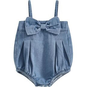Summer Outfit Infant Baby Girl Romper Denim Sleeveless Halter Jumpsuit Bodysuit One Piece Clothes