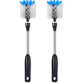 Stainless Steel Water Bottle Brush, 2 Pack Long Handle Scrubbing Brush with Removable Head, Built for Cleaning Sport Bottles, Baby Bottles, Water Cups, Food Jars, Glasswares, 15 in