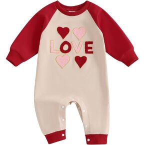 Newborn Baby Boy Girl Valentines Day Outfit Love Embroidery Romper Jumpsuit Long Sleeve Bodysuit One Piece Clothes