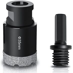 KEWAYO Dry Diamond Core Drill Bits 35mm Vacuum Brazed Tile Hole Saw with M14 Thread Male Plus Hex Shank Adapter, Diamond Hole Saw for Porcelain Tile