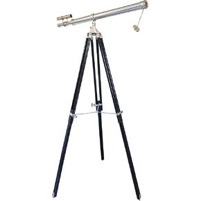 Double Barrel Functional Telescope Nickel Silver Finish Black Wooden Tripod Stand Telescope Maritime Navy Pirate Spyglass Home Decor