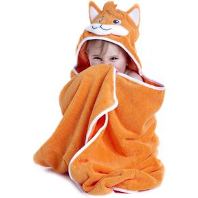 Little Tinkers World Premium Hooded Towels for Kids | Beach Or Bath Towel | Fox Design | Ultra Soft and Extra Large | 100% Cotton Childrens Swimming/Bath Towel with Hood for Girls and Boys