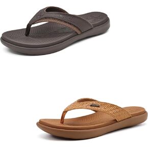 مجموعة Kuailu من زوجين - Sport Flip Flop Flops Comfort Thong Sandals (Brown Us Size 11) Flip Flip Flop Ladies Yoga Mat Walking Thong Sandals (Kaki US Size 8)
