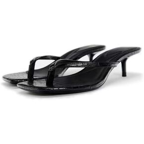 Women's Miami Kitten Heels Sandals Square Open Toe Thong Sandal Flip Flop Heels +Memory Foam Heeled Sandals for Women