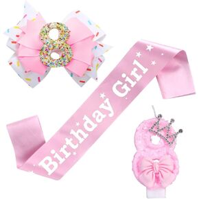 Birthday Decorations for Girls, Including Birthday and Sash Number Candles 5 Birthday Hair Bow for Baby Girls