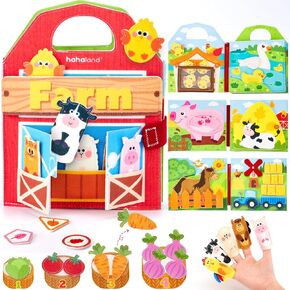 Hahaland Busy Board لمدة عام واحد - حيوانات مزرعة هادئة كتاب مزدحم للأطفال الصغار 1-3 - ألعاب Montessori للهدايا البالغة من العمر عام واحد - كتب النشاط التعليمي شعرت بالتعلم ألعاب السفر على متن الطائرة