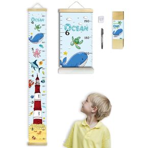 Kids Growth Chart Wall, Canvas Height Chart for Kids & Babies, Hangable and Removable Waterproof Growth Chart for Wall Decor, with Luminous Stickers and Box(Space Travel)