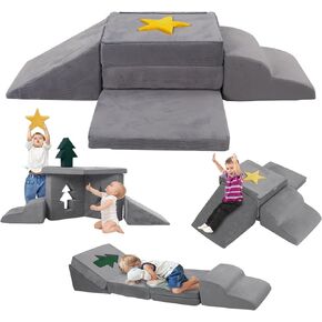 STAOLENE Toddler Climbing Toys Indoor with Star and Tree Shape Blocks, Soft Play Climbing for Toddlers, Idea Baby Climbing Blocks Convertible Lounge Chair, Develop Crawling and Sliding Skills