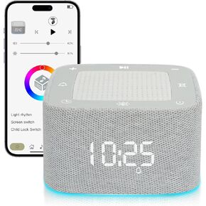 Sound Machine -Alarm Clock with Sound Machine, 32 Soothing Sounds, RGB Light, App Control White Noise Sound Machin,Timer, Bluetooth Speaker Wake Up Light, Heavy Sleeper, Adults, Kids,Baby