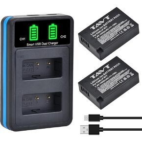 2-Pack LP-E17 Battery with Dual USB Charger with Smart LED Display for Canon EOS RP, R8, R10, R50, EOS 200D, 750D, 760D, 800D, 850D, 77D, EOS M3, M5, M6, Rebel T8i, T7i, T6i, T6s, SL2, SL3 Camera