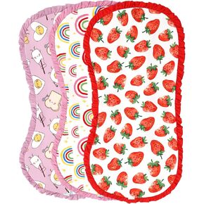 Burp Cloths for Baby Girls,3-Pack Extra Absorbent Burping Cloth Baby Washcloths Towel for Unisex, Viscose Made from Bamboo Strawberry/Rainbow/Pink Egg One Size