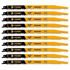 FOXBC Wood Pruning Reciprocating Saw Blades, 12 Inch Pruning Saw Blades 5TPI for Tree Trimming, Wood Wet Wood Cutting, 10-Pack
