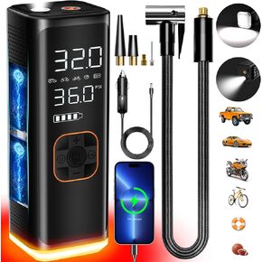 Car Tire Inflator Portable Air Compressor, 12V DC Air Pump for Car Tires, 150PSI Portable Car Tire Inflator with Pressure Gauge/LED Light, 20000MAH Portable Tire Inflator for Car, Moto(Black Color)