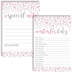 Pink & Silver Twinkle Little Star Girl Baby Wishes Cards 20, 4"x6" - Great Keepsake and Fun Activity for Baby Showers - Wishes for Baby Keepsakes Last Generations - Fill-In, Double-Sided Cards