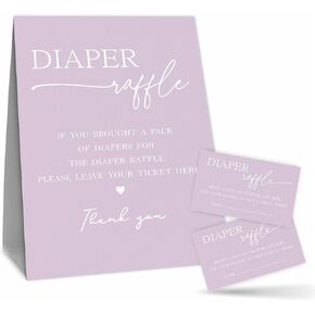 Minimalist Baby Shower Diaper Raffle Games, 1 Self-Standing Sign With 50 Diaper Raffle Tickets, Gender Reveal, Baby Announcement, Baby Shower Party Decorations & Supplies (Desert Yellow) - A02