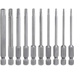 HARFINGTON 10pcs Torx Screwdriver Bit Set TT6/TT7/TT8/TT9/TT10/TT15/TT20/TT25/TT30/TT40 S2 Steel 1/4" Hex Shank 3" Length Magnetic Star 6 Point Head Power Drill Bits
