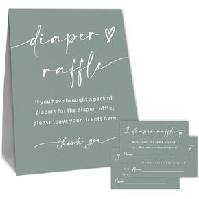 Baby Shower Diaper Raffle Game Set, Baby Announcement, Baby Shower, Supplies & Decorations For Gender Reveal, 1 Turquoise Standing Sign & 50 Diaper Raffle Tickets - A03