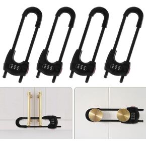 Upgrade 4 Packs Sliding Cabinet Locks, Baby Proofing U-Shaped Child Safety Latches Adjustable White Locks for Handles Knobs Drawers - Black