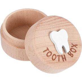 Tooth Fairy Box Cute Carved Wooden Box with 3D Tooth Stores Lost Teeth Holder Souvenir Dropped Tooth Keepsake Storage Box Gift Toddler Teeth Container for Birthday Baby Toddler Keep Childhood Memory