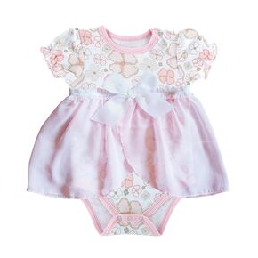 Stephan Baby Playful Posies Pink and Gray Floral Snap Dress Style Diaper Cover, 3-6 Months