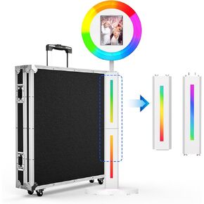 MWE Portable Photo Booth Stand متوافق مع أي iPad مع تطبيق البرمجيات والتحكم عن بُعد ، RGB Ring Lights Music Sync ، حزمة حالة الطيران (أبيض ، شريط الضوء المقسم) in Kuwait