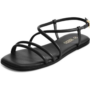 Rihero Women's Strappy Flat Sandals Summer Lace Up Open Toe Comfortable Slip-On Ankle Strap Sandals