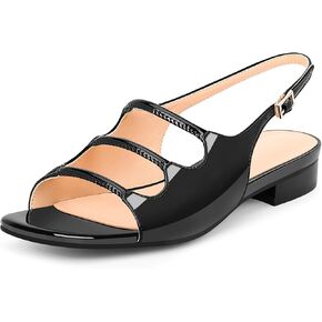 Women's Patent Leather Slingback Flats Sandals with Buckle Block Low Heel Heel Dress Shoes