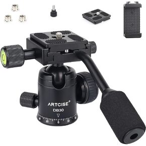 Ball Head with Handle ARTCISE Camera Tripod Ball Head with Two Quick Release Plates and Phone Clip for Monopod, 360 Degree Panoramic Head for Tripod, Monopod, Slider, DSLR Camera，Max Load 22lb/10kg