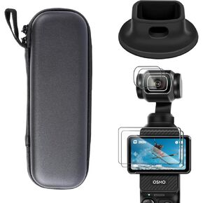 PellKing 3 in 1 Accessories Kit for OSMO Pocket 3,Including PU Camera Body Storage Carrying Case,2 Sets of Screen Protector,Silicone Desktop Base