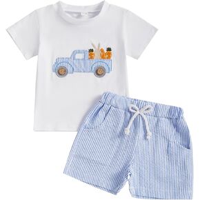Toddler Baby Boy Easter Outfit Short Sleeve T-shirt Plaid Elastic Waist Shorts 2Pcs Set Summer Clothes