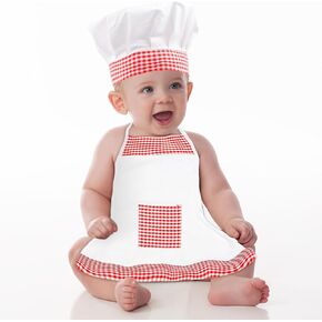 2PCS Lovely Baby Chef Outfits, Cute Baby Chef Costume/Chef Hat Apron for 6-24 Months, Red and White Photo Props Costume, Baby Lace-Up Chef's Clothes for Boy Photo Memory