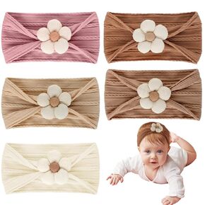 5 Pcs Baby Flower Headbands, Soft Nylon Baby Girl Headbands Flower Hair Accessories for Newborns Infant Toddler