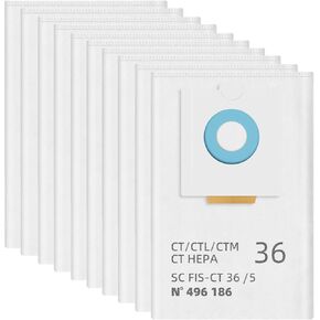 10 Pack 496186 SELFCLEAN Filter Bag for Festool CT 36, Festool 577084 CT 36 E, Festool 576760 CT 36 AC Dust Extractor