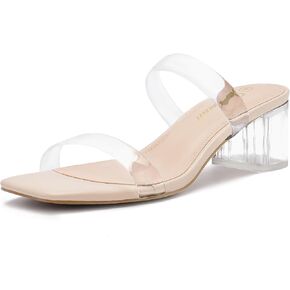 Athlefit Women's Two Strap Open Toe Heels Sandals Chunky Block Comfortable Slip On Low Heel Dress Shoes in Kuwait