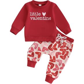 Baby Girl Valentine's Day Outfits Litttle Valentine Print Sweatshirt Top+ Loves Print Pants Infant Fall Clothes Set
