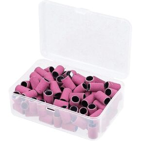 VOCOSTE 100 Pieces 240 Grit Sanding Bands Set with Free Box, Drum Sander Sanding Sleeves for Nail Sanding Tools Rose Red