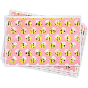 Donut Worry, Bee Happy Stick-On Disposable Placemat for Kids & Toddlers, Regular, Pink/Yellow