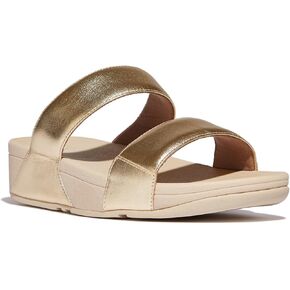 FitFlop Women's Lulu Leather Slides Wedge Sandal, Platino, 7