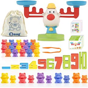Bmag Counting Bears with Matching Sorting Cups,Pre-School Math Learning Games with 2 Dices,Color Recognition STEM Educational Toy for Toddler Bonus Tweezers, Storage Box, Activity Cards