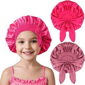 2 Pcs Kids Silk Bonnet for Sleeping Silk Cap with Adjustable Straps Sleep Women Hair Stretchy Bonnets for Girls Boys Purple