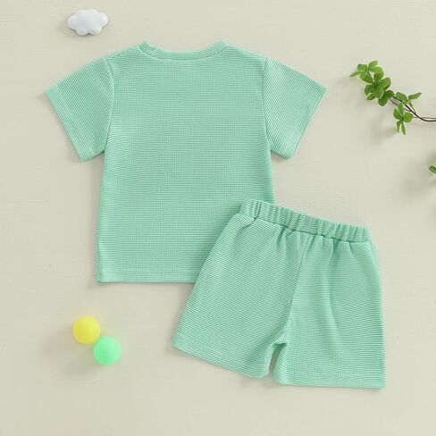 Toddler Baby Girl Boy Golf Outfit Waffle Short Sleeve Embroidery Sweatshirt Top Striped Plaid Shorts Summer Clothes in Saudi Arabia