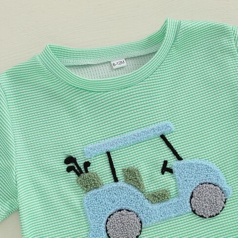 Toddler Baby Girl Boy Golf Outfit Waffle Short Sleeve Embroidery Sweatshirt Top Striped Plaid Shorts Summer Clothes in Saudi Arabia