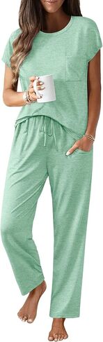 Ekouaer Womens Pajama Sets Cap Sleeve Sleepwear Tops and Long Pants Comfy Pjs 2 Piece Lounge Set with Pockets S-XXL in Kuwait