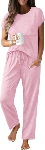 Ekouaer Womens Pajama Sets Cap Sleeve Sleepwear Tops and Long Pants Comfy Pjs 2 Piece Lounge Set with Pockets S-XXL in Kuwait