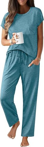 Ekouaer Womens Pajama Sets Cap Sleeve Sleepwear Tops and Long Pants Comfy Pjs 2 Piece Lounge Set with Pockets S-XXL in Kuwait