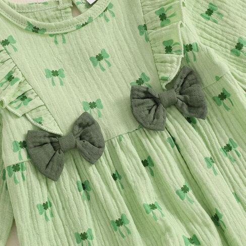 Lamuusaa Newborn Baby Girl St Patricks Day Outfit Long Sleeve Bow Four Leaf Clover Romper Ruffle Jumpsuit Headband in Saudi Arabia