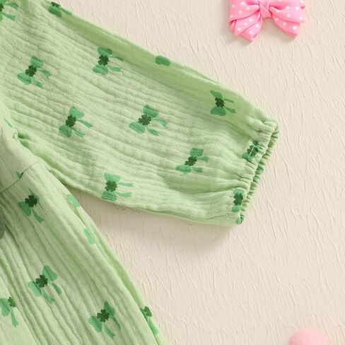 Lamuusaa Newborn Baby Girl St Patricks Day Outfit Long Sleeve Bow Four Leaf Clover Romper Ruffle Jumpsuit Headband in Saudi Arabia