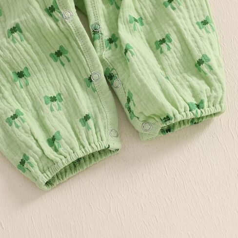 Lamuusaa Newborn Baby Girl St Patricks Day Outfit Long Sleeve Bow Four Leaf Clover Romper Ruffle Jumpsuit Headband in Saudi Arabia