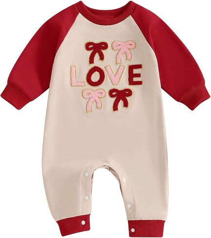Newborn Baby Boy Girl Valentines Day Outfit Love Embroidery Romper Jumpsuit Long Sleeve Bodysuit One Piece Clothes in Saudi Arabia