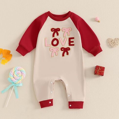 Newborn Baby Boy Girl Valentines Day Outfit Love Embroidery Romper Jumpsuit Long Sleeve Bodysuit One Piece Clothes in Saudi Arabia